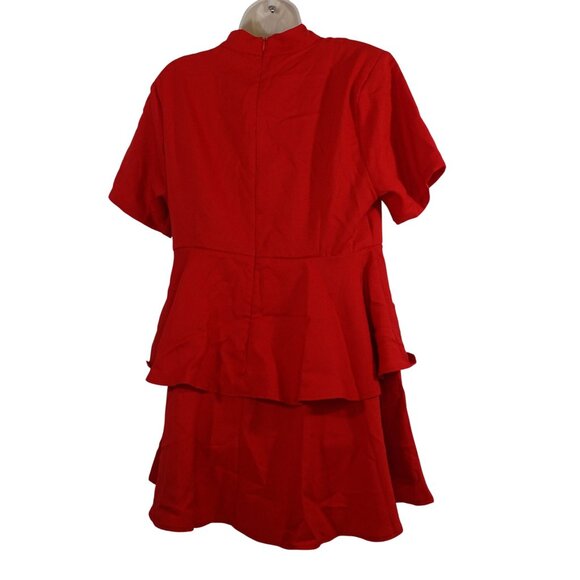 Pretty Little Thing Red Short Sleeve Tiered Skater Dress Women Size 16 NEW - Picture 3 of 12
